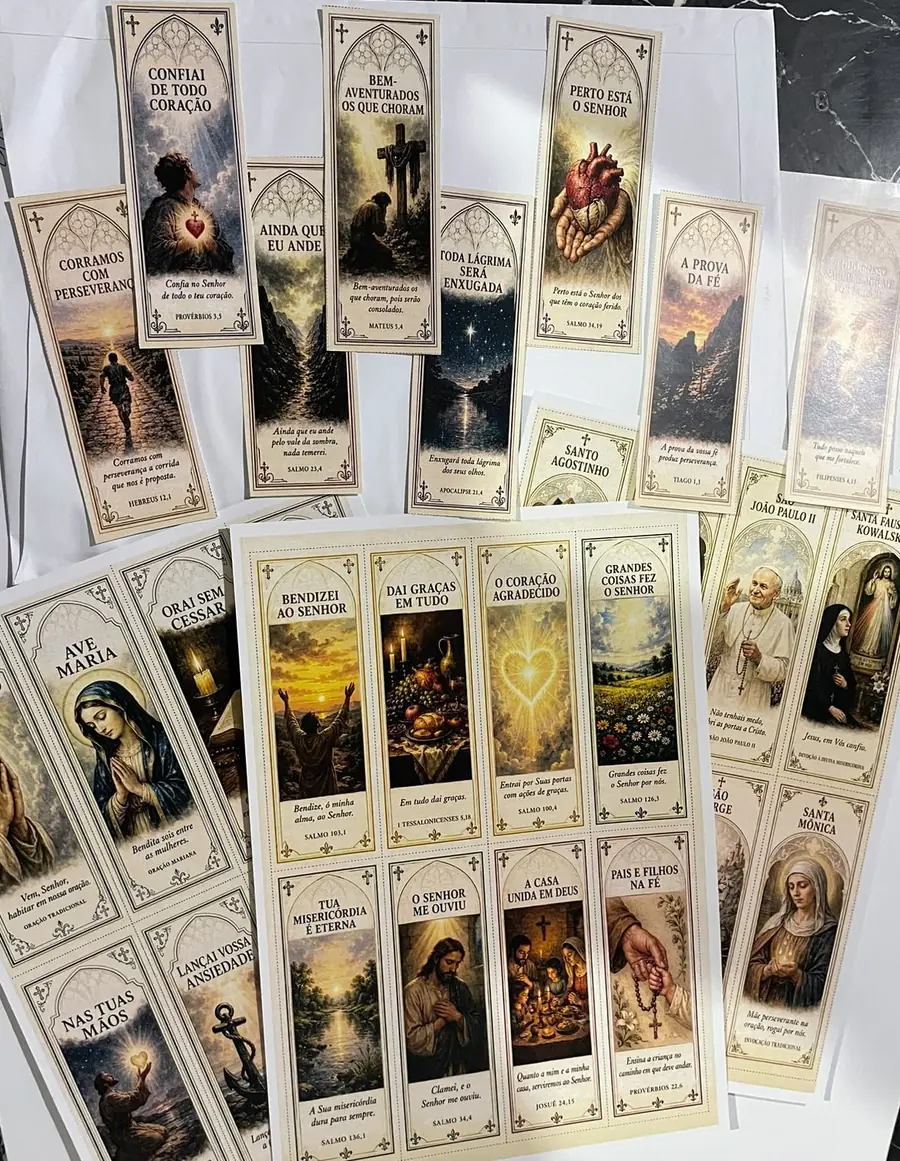 Folhas de marcadores católicos prontas para imprimir e marcadores já recortados, prontos para usar